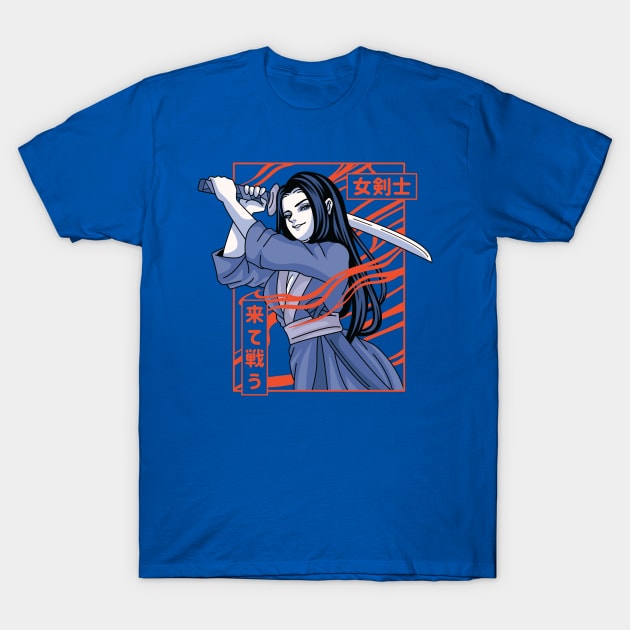 Japanese Katana Anime Girl T-Shirt by spacedowl